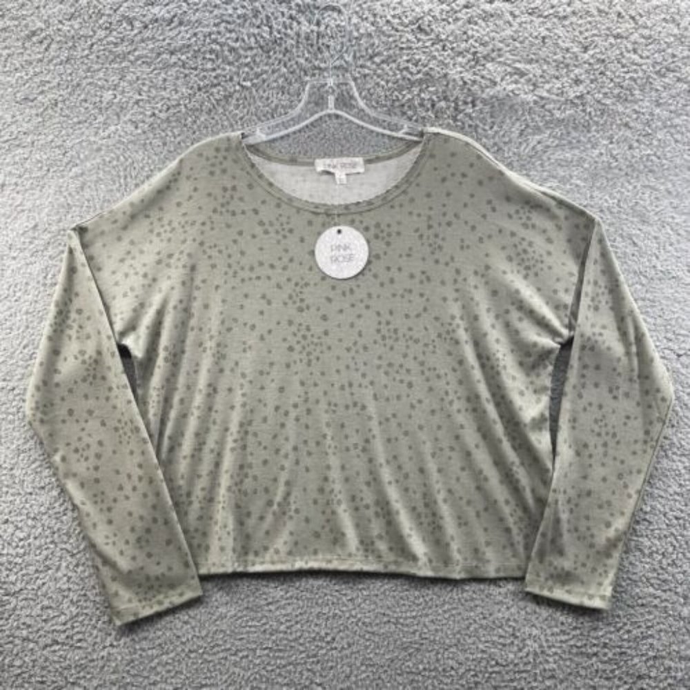 Pink Rose Top Juniors Large Olive Green Animal Print Long Sleeve Top Juniors L